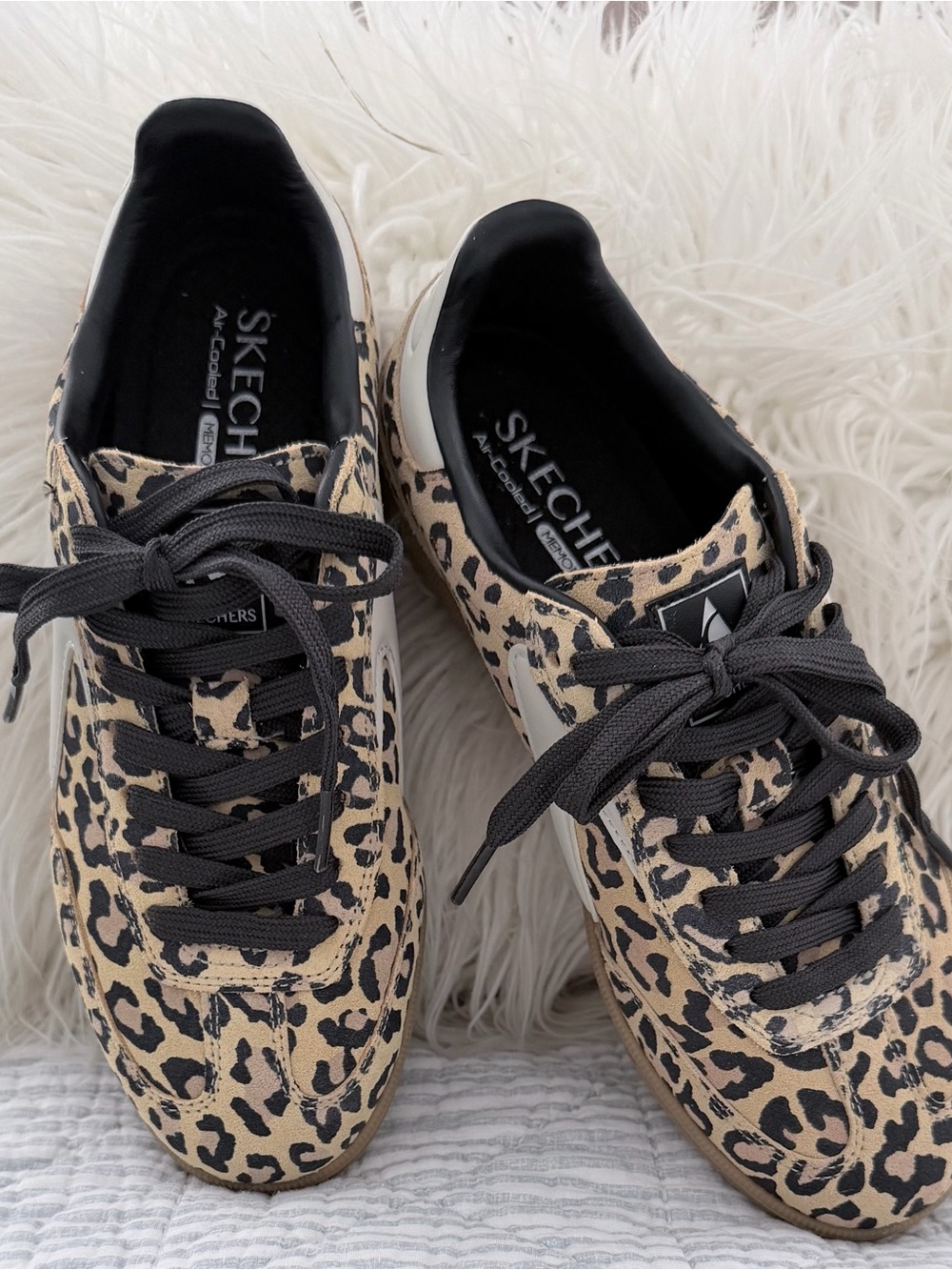 Skechers Women's Leopard Print Lace-Up Sneakers - Tan, Black, Cream